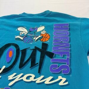 Vintage‎ Charlotte Hornets T Shirt 1994 Hanes Single Stitch Teal NBA M